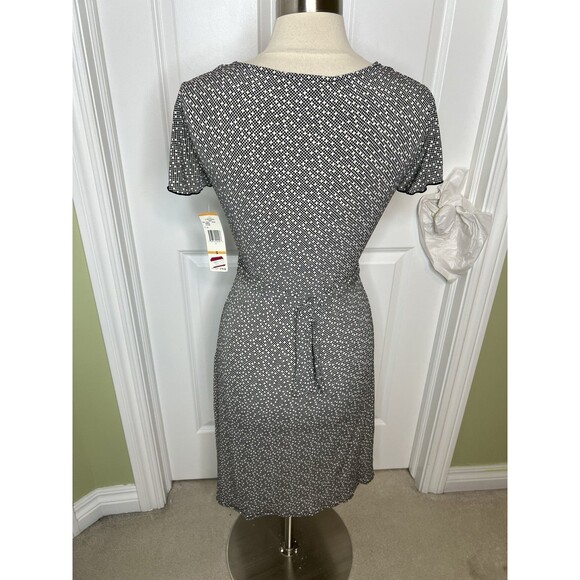 NINE WEST Womens Dress Black Dot Print S Short Sleeve Pullover V-Neck Belt New - Picture 12 of 12